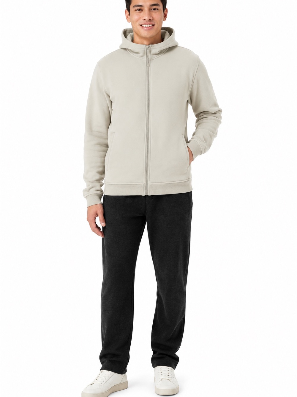 Kirkland Signature Light Beige Full-Zip Hooded Sweater